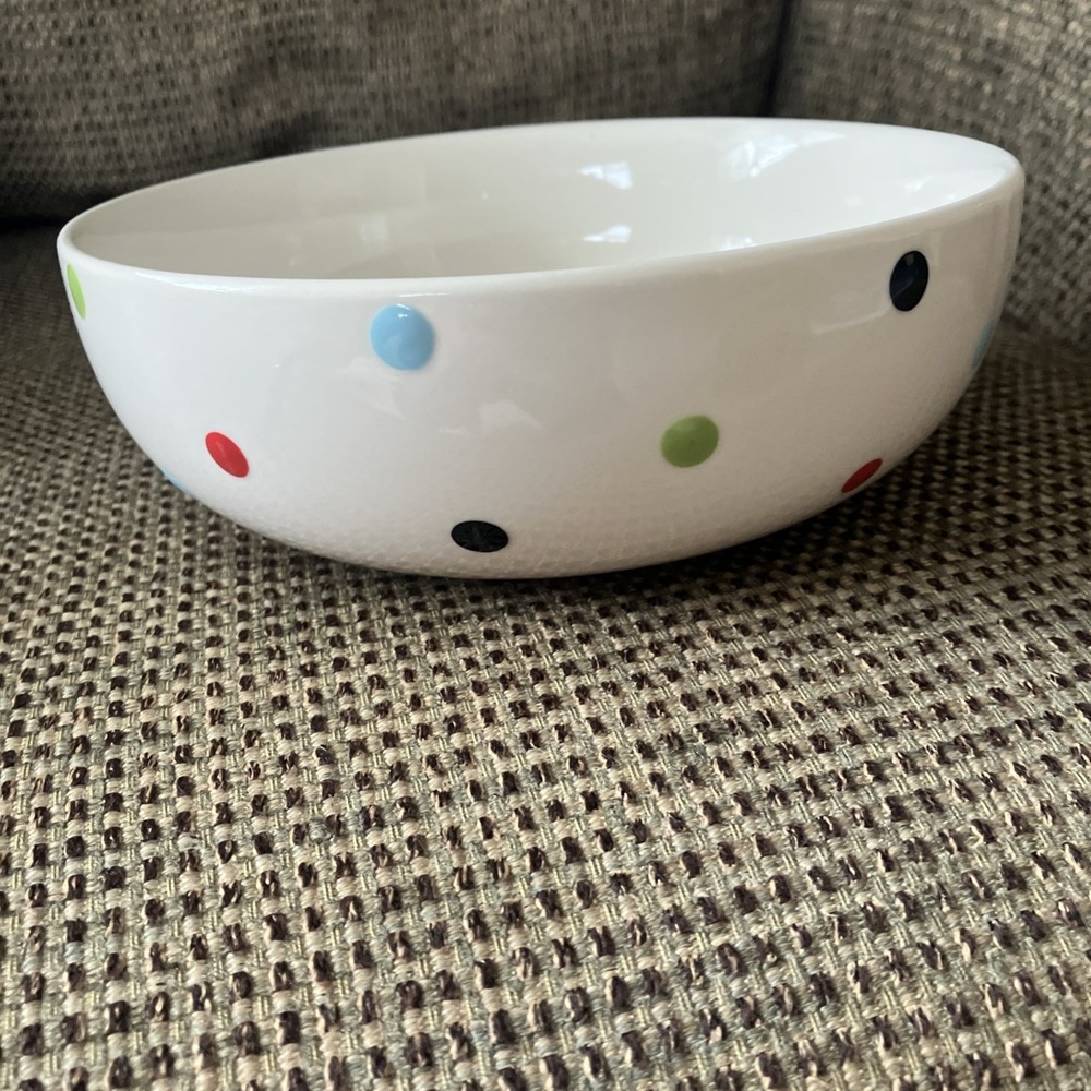 SPODE BAKING DAYS BOWL WHITE w/ Multicolor Polka Dots Hand Decorated 2007 - Picture 2 of 4